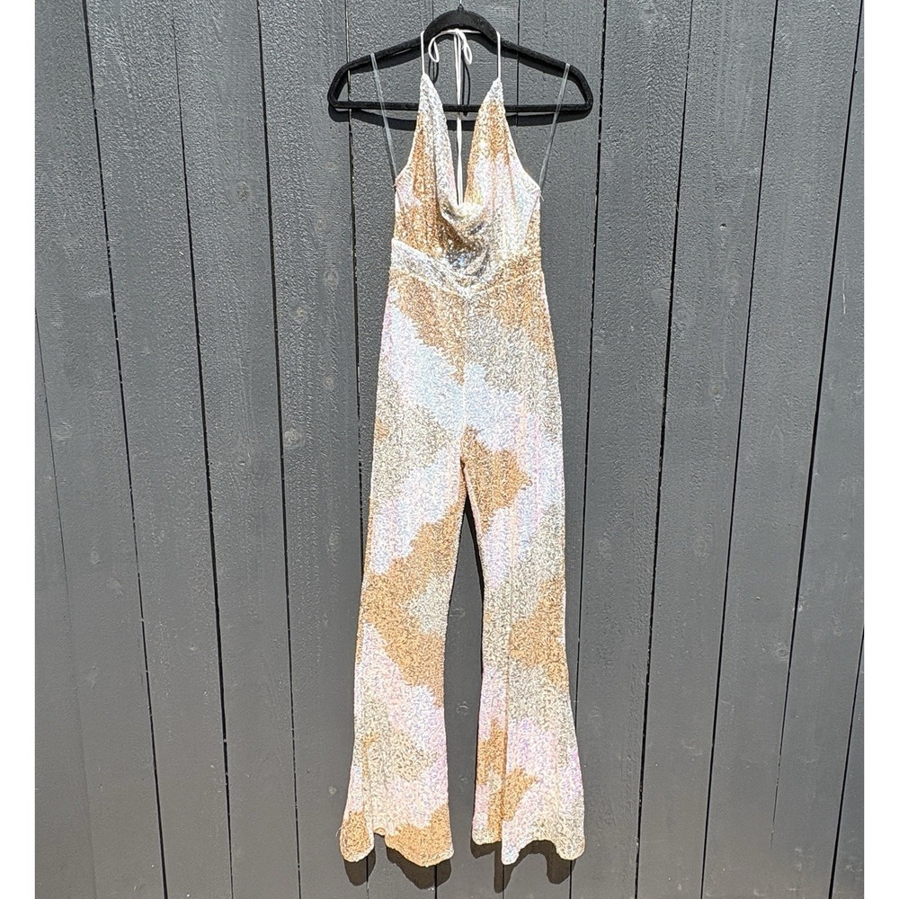 12th Tribe Y2k Sequin 70s Disco Flare Leg Jumpsuit XS Going Out Party NYE NEW